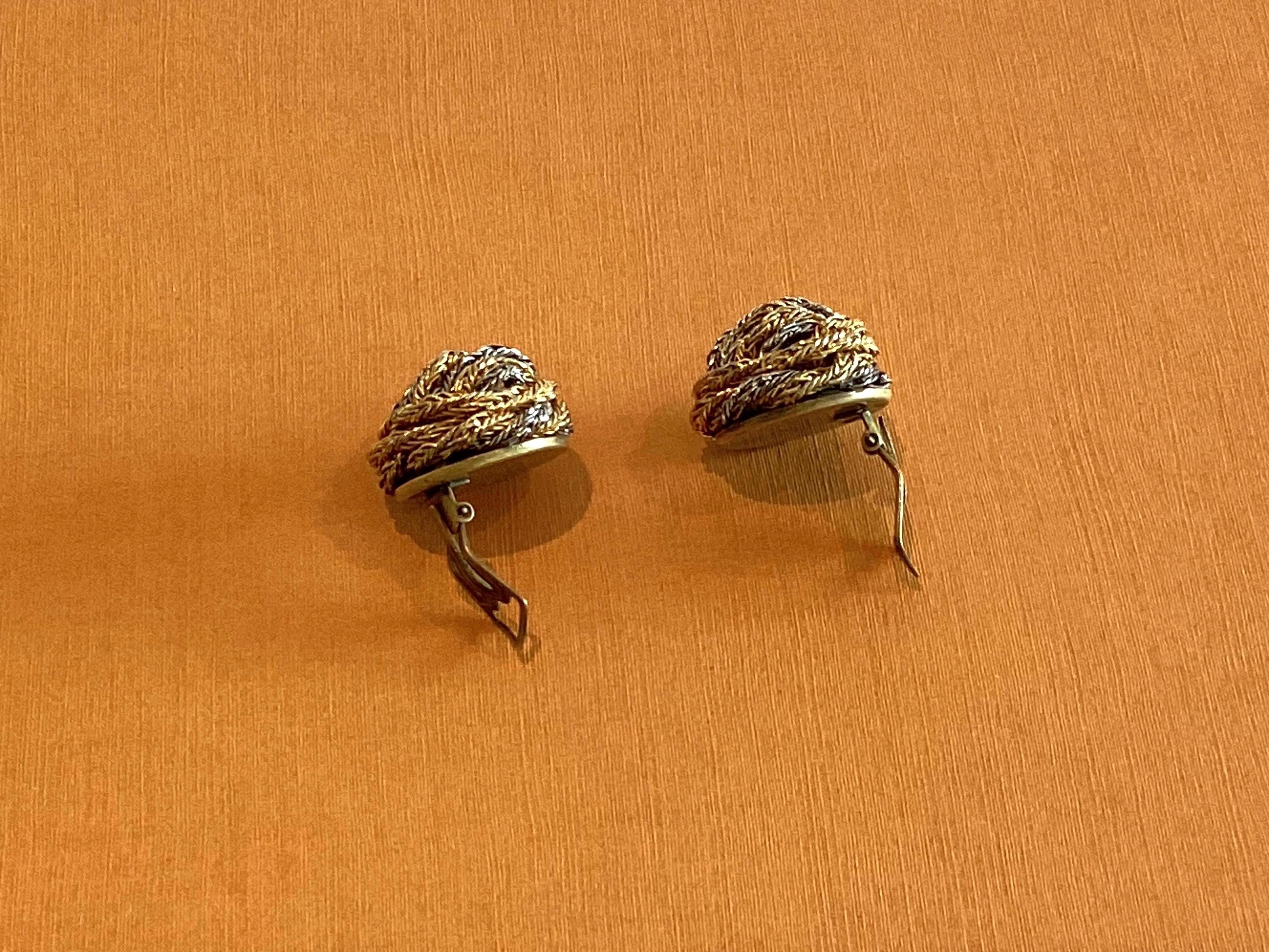 Vintage Earrings | 1940s Art Deco Two-Tone Rope Knot Clip-On, French Craftsmanship — photo 4 of 5