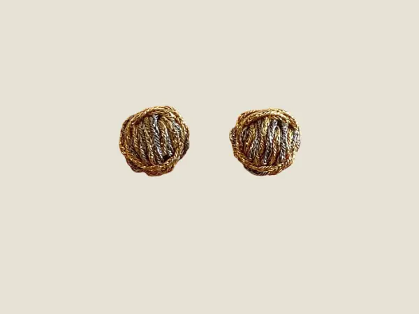 Vintage Earrings | 1940s Art Deco Two-Tone Rope Knot Clip-On, French Craftsmanship