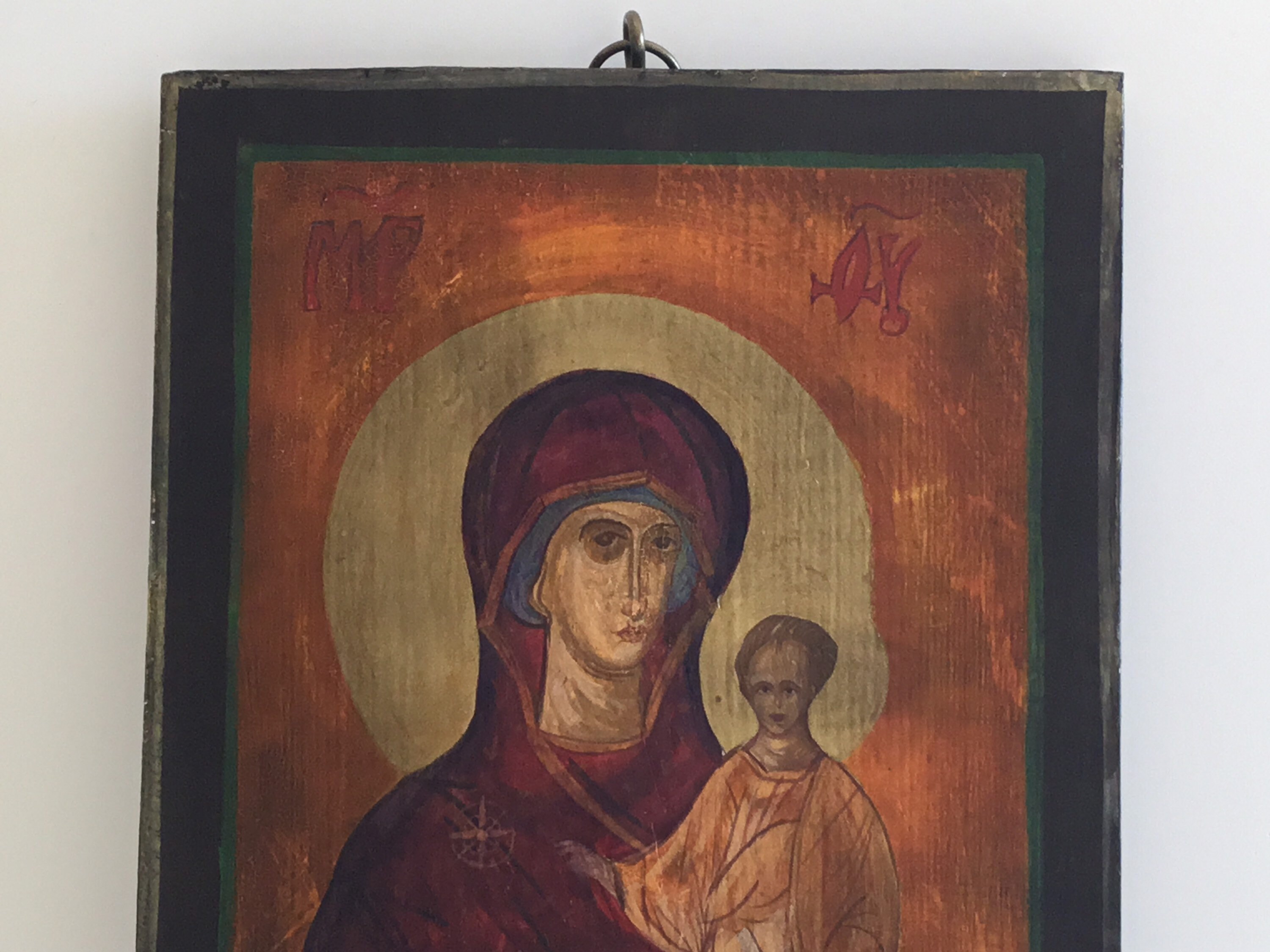 Vintage  Icon | Greek Orthodox Madonna and Child 1940s, Hand-Painted Tempera on Wood — photo 5 of 8