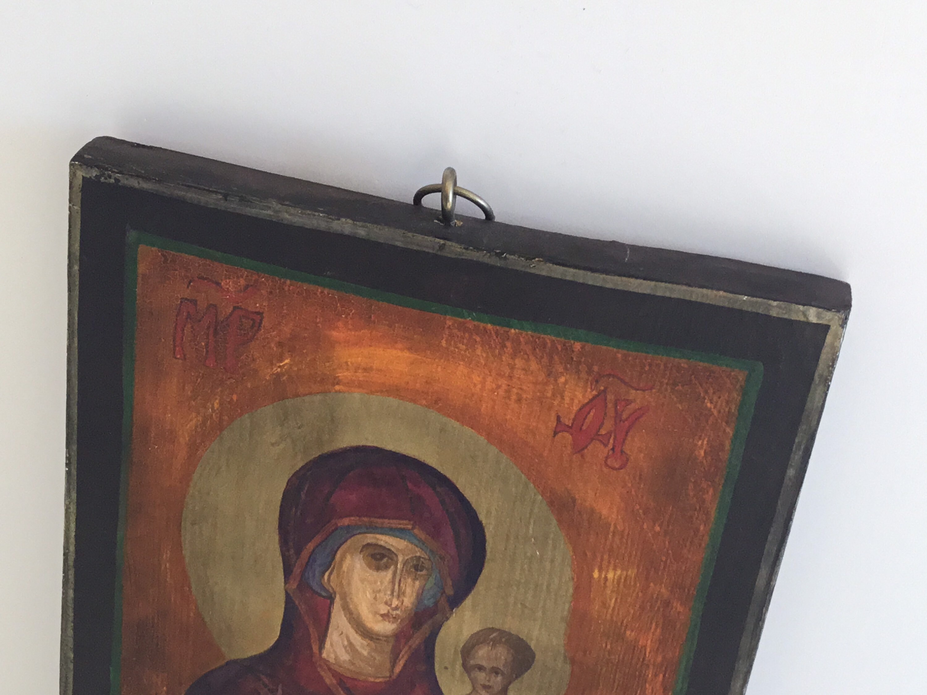 Vintage  Icon | Greek Orthodox Madonna and Child 1940s, Hand-Painted Tempera on Wood — photo 7 of 8