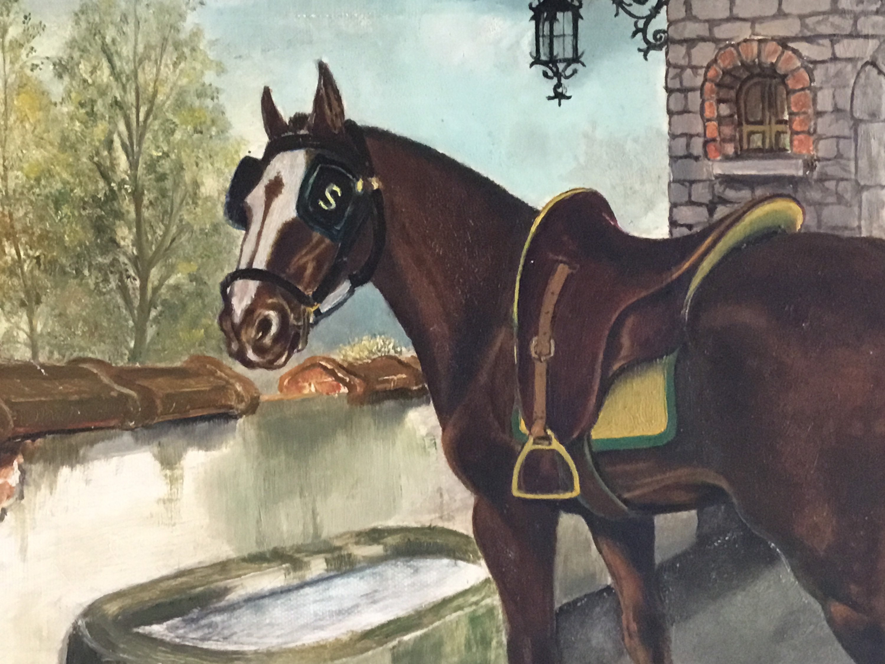 Vintage Horse Painting | G. Bianchi 1963 Italian Oil on Canvas, Farm Portrait with Frame — photo 5 of 8