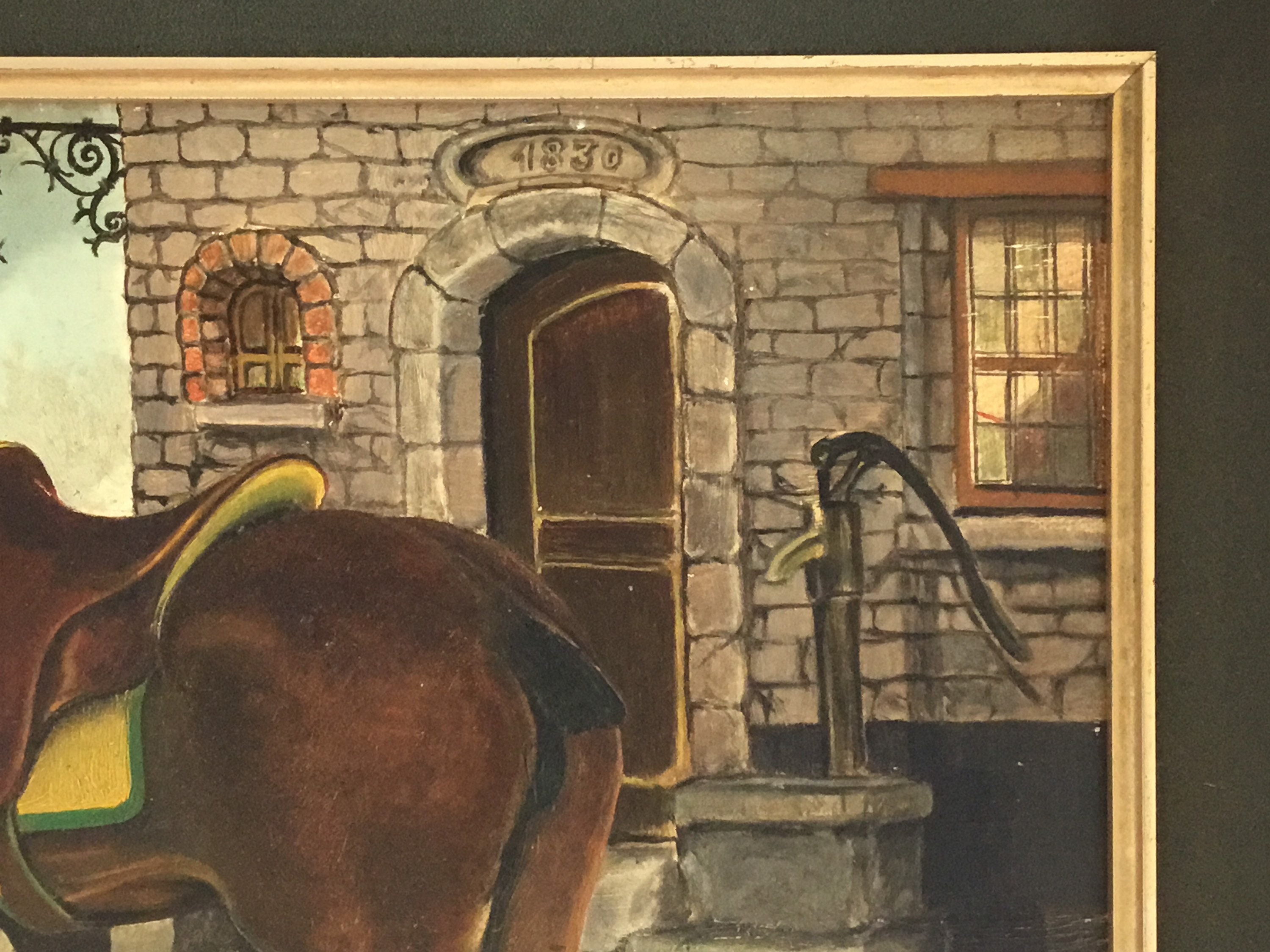Vintage Horse Painting | G. Bianchi 1963 Italian Oil on Canvas, Farm Portrait with Frame — photo 6 of 8