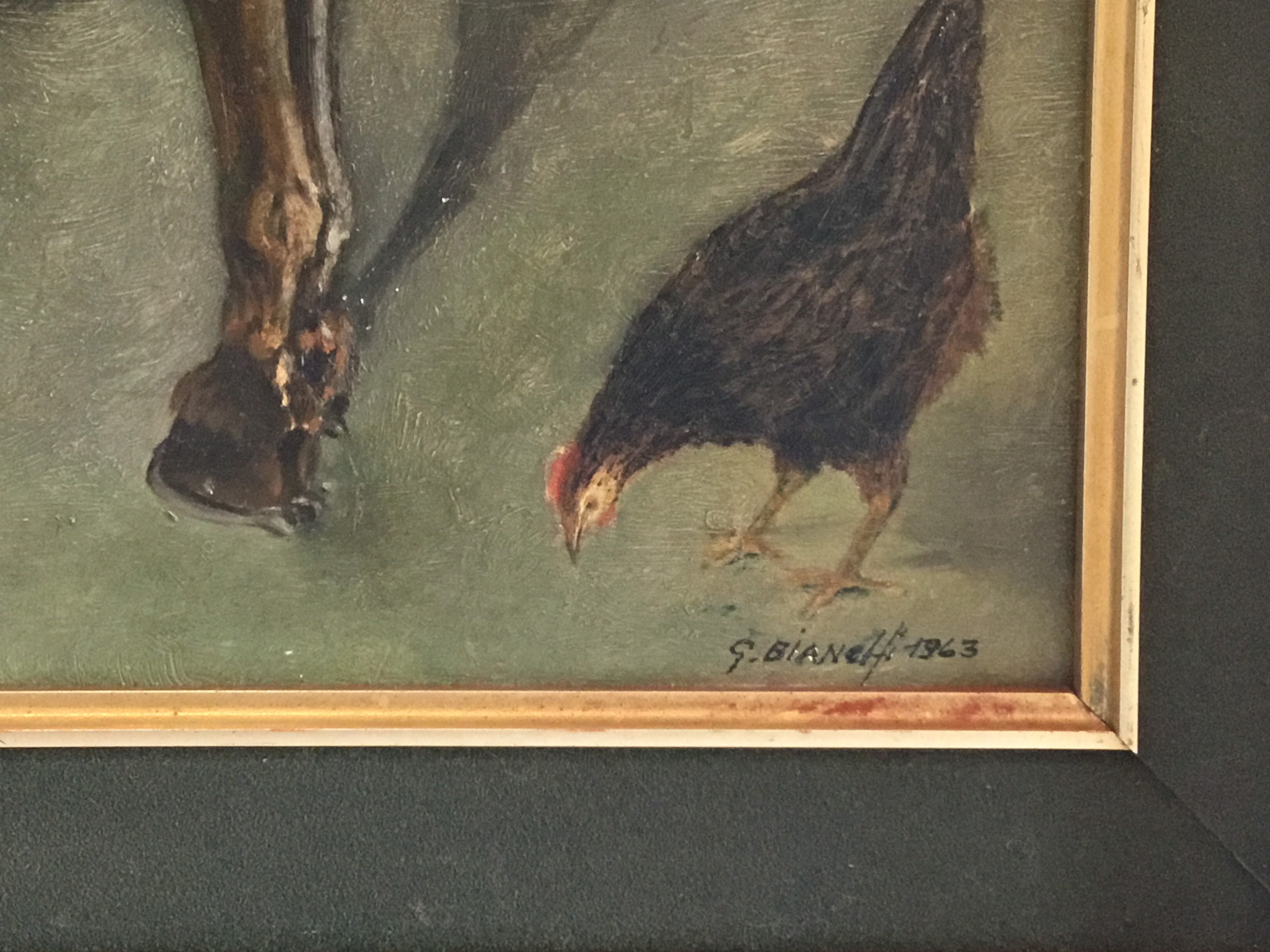 Vintage Horse Painting | G. Bianchi 1963 Italian Oil on Canvas, Farm Portrait with Frame — photo 7 of 8