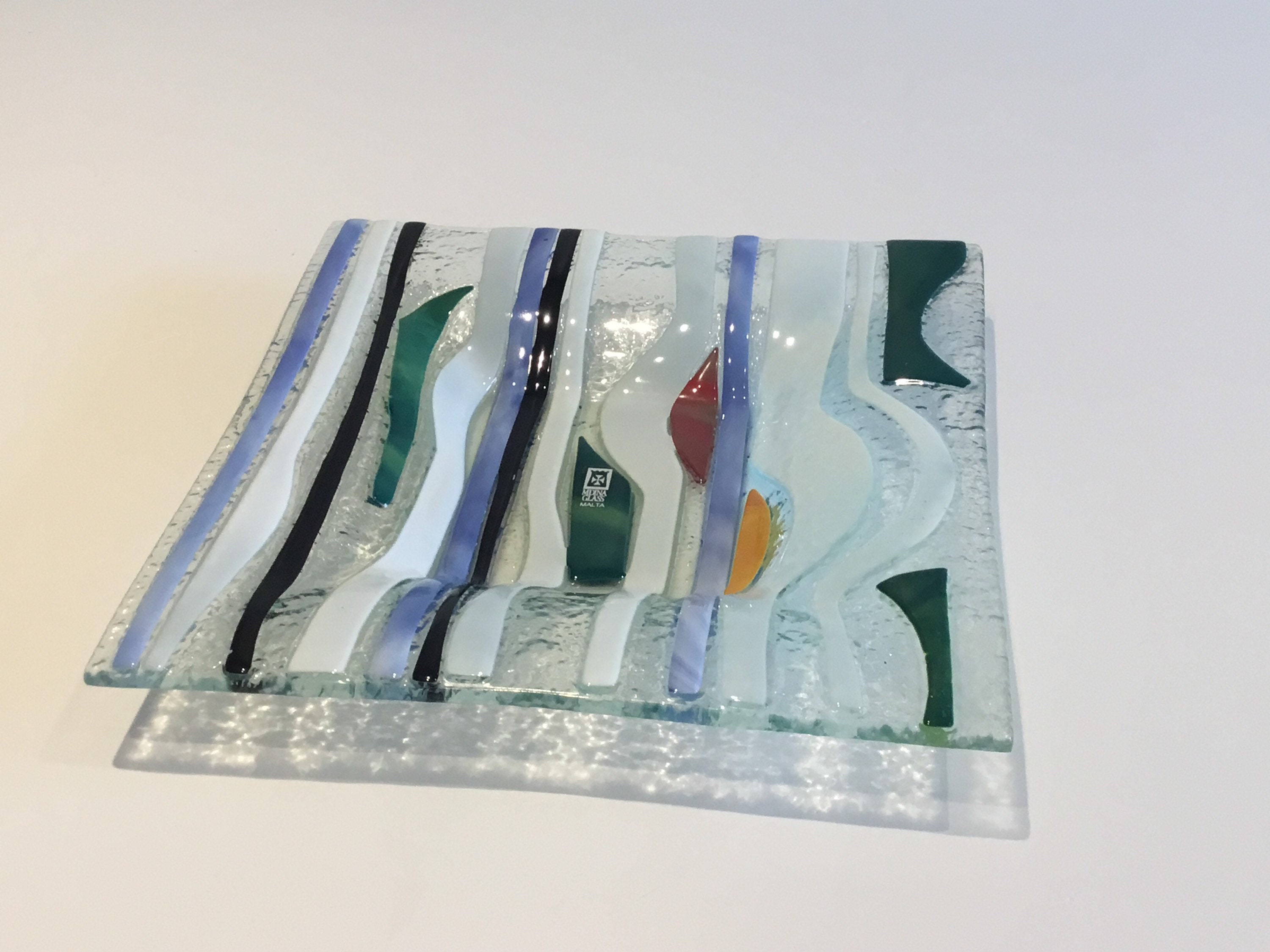 Vintage Glass Centrepiece | Mdina Malta 1970s, Handmade Art Glass Bow — photo 2 of 7