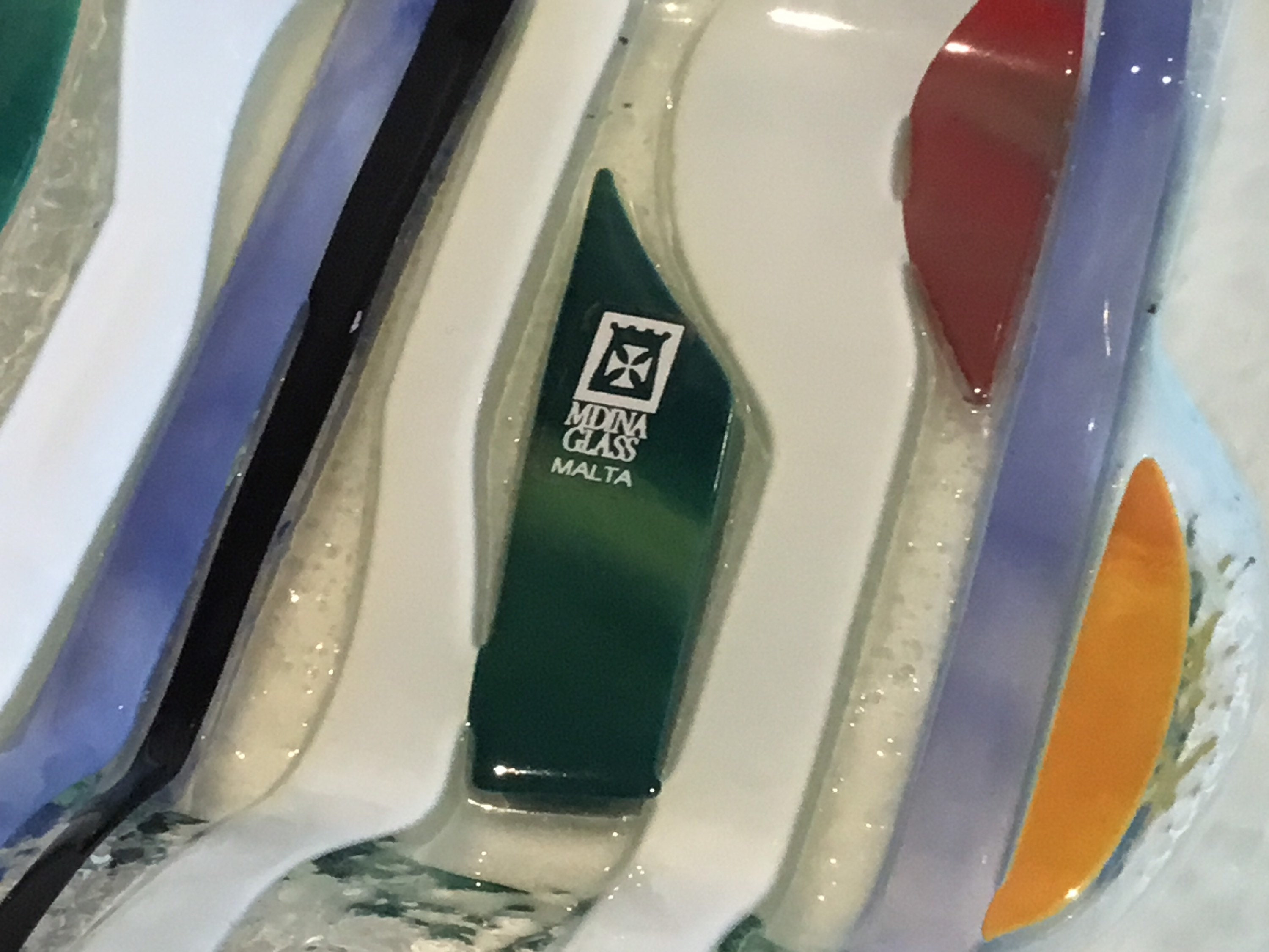 Vintage Glass Centrepiece | Mdina Malta 1970s, Handmade Art Glass Bow — photo 6 of 7