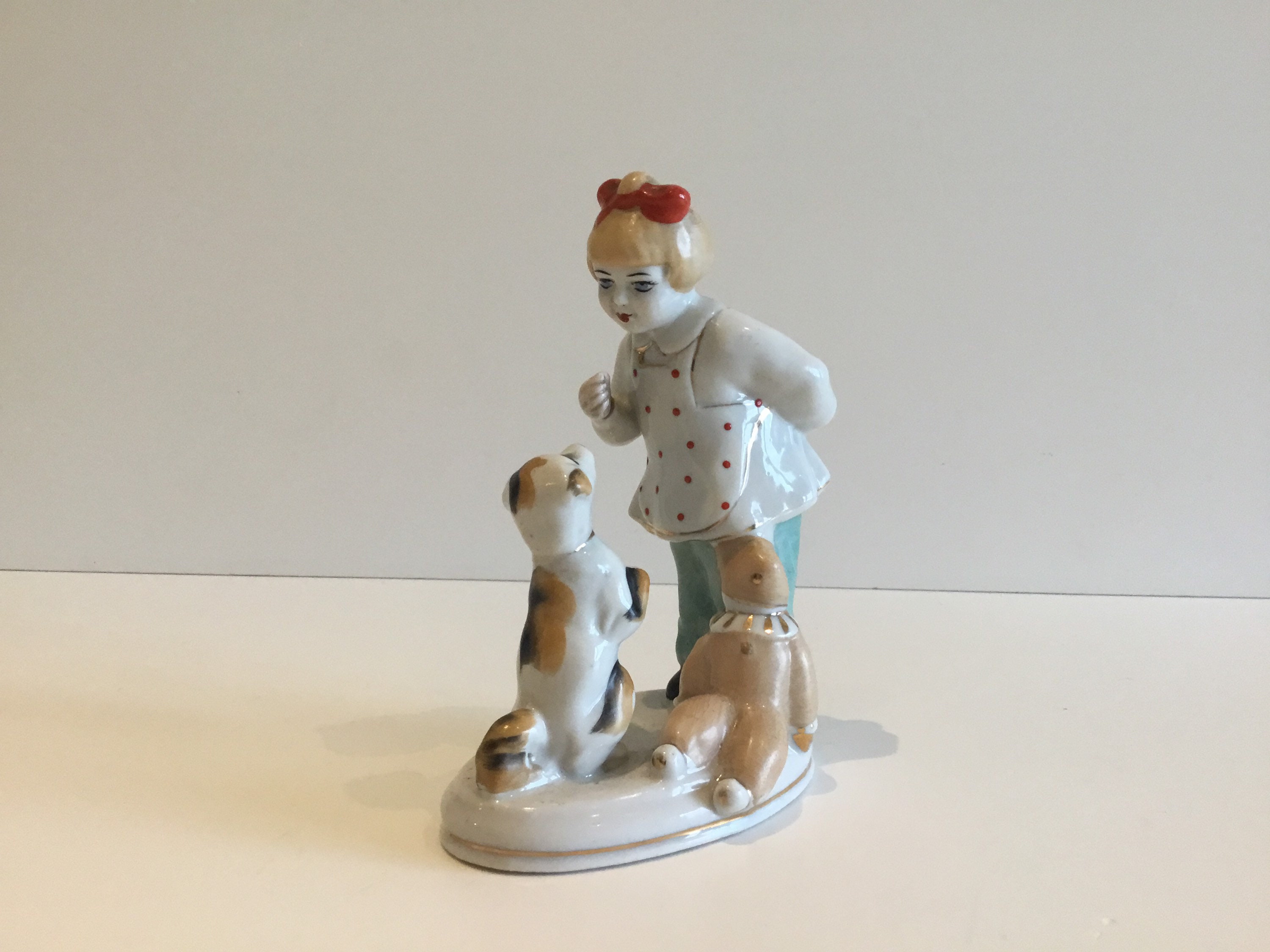 Vintage Porcelain | 1950s Girl with Dog Figurine, Kiev Ceramic Art Factory — photo 2 of 8