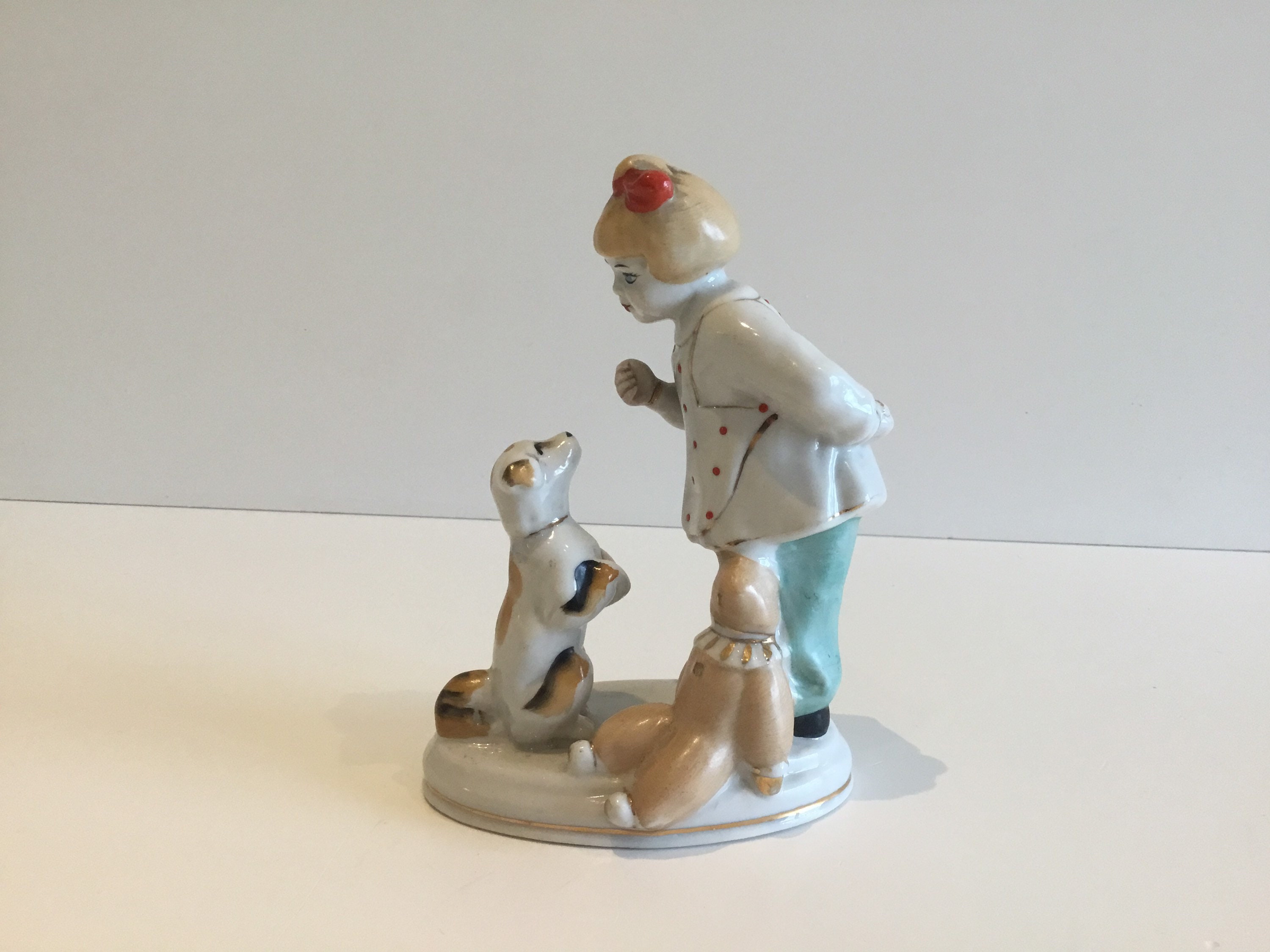Vintage Porcelain | 1950s Girl with Dog Figurine, Kiev Ceramic Art Factory — photo 3 of 8