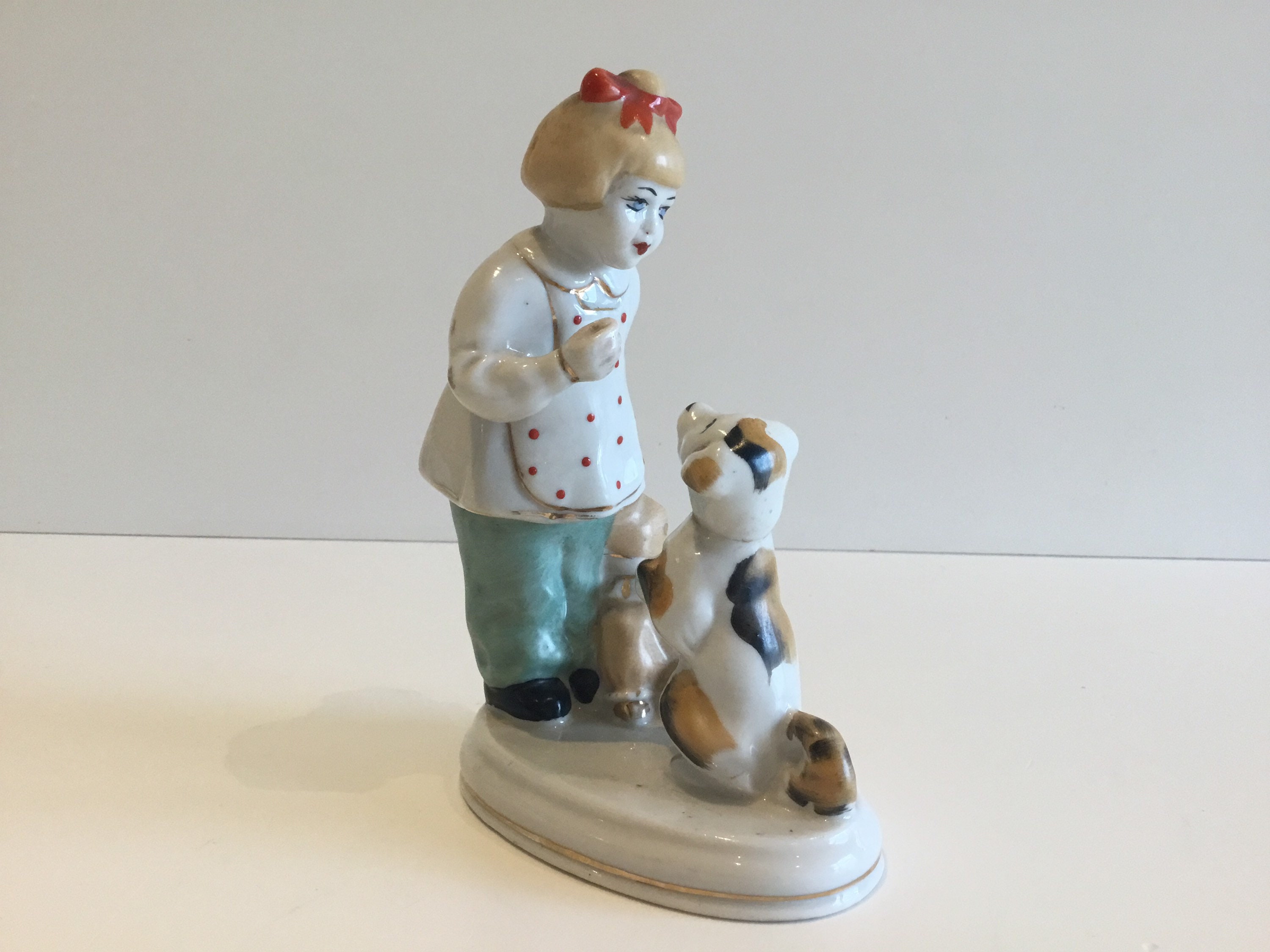 Vintage Porcelain | 1950s Girl with Dog Figurine, Kiev Ceramic Art Factory — photo 4 of 8