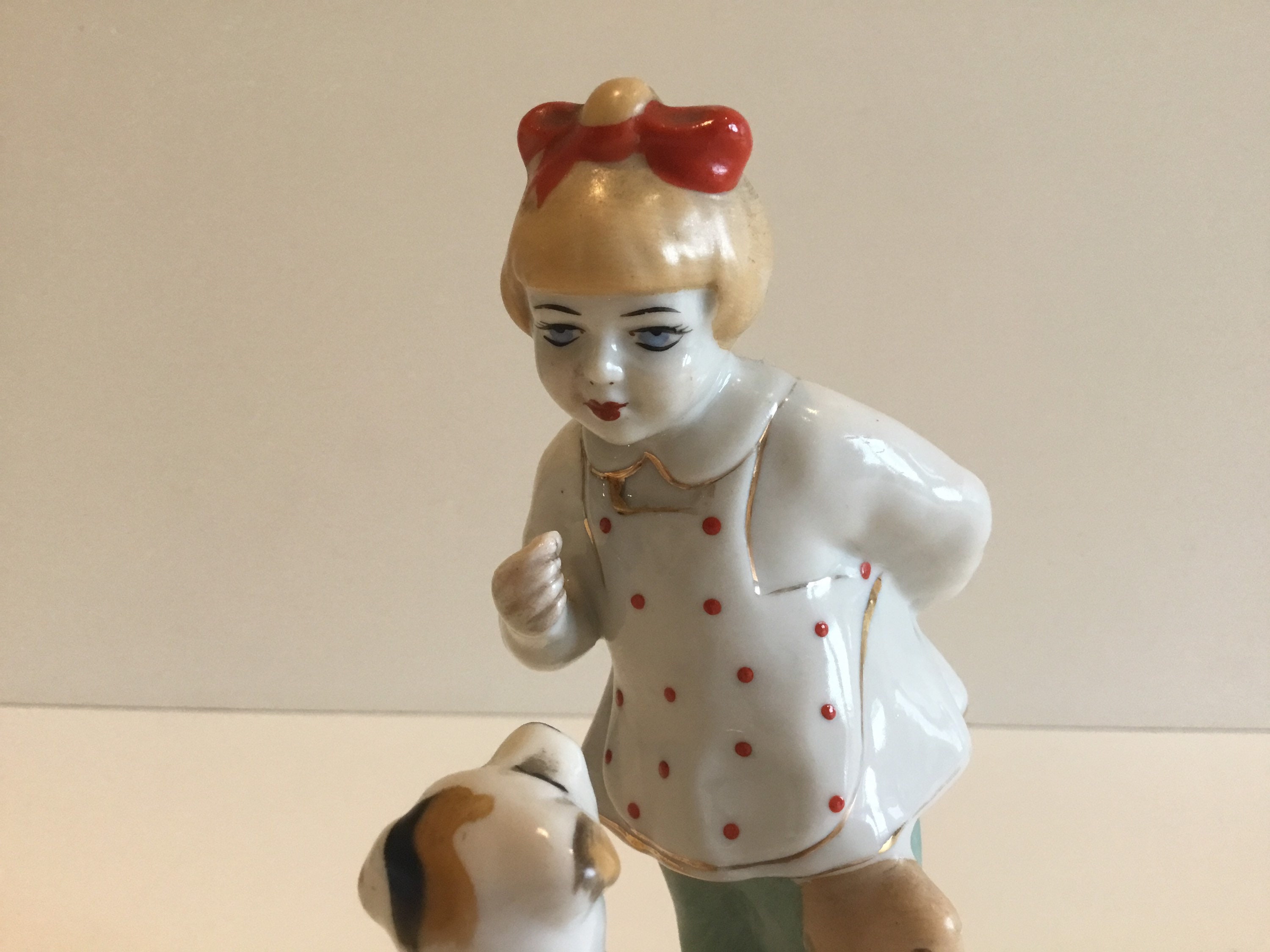 Vintage Porcelain | 1950s Girl with Dog Figurine, Kiev Ceramic Art Factory — photo 6 of 8