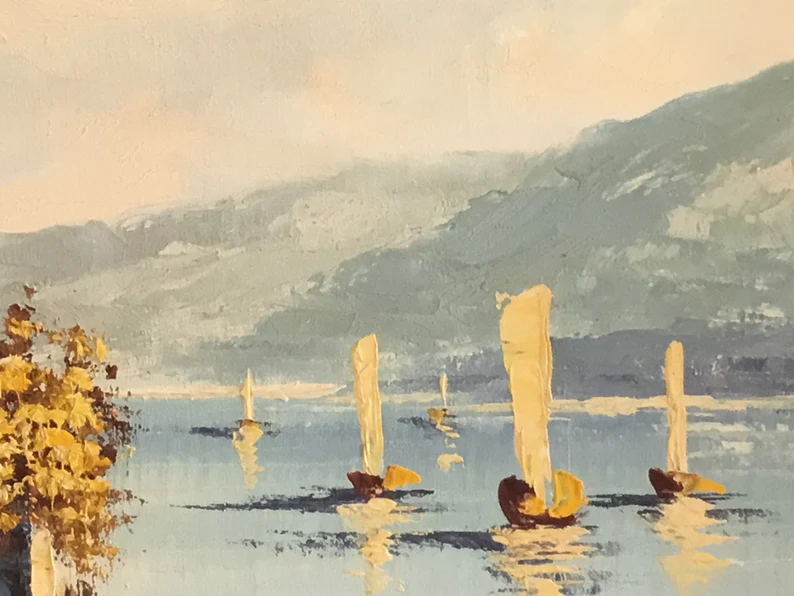 Vintage Marine Painting | Rinaldi 1950s Sicilian Landscape, Akoun Catalog Italian Artist — photo 4 of 8