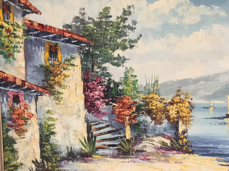 Vintage Marine Painting | Rinaldi 1950s Sicilian Landscape, Akoun Catalog Italian Artist — photo 6 of 8