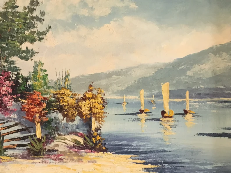 Vintage Marine Painting | Rinaldi 1950s Sicilian Landscape, Akoun Catalog Italian Artist — photo 8 of 8