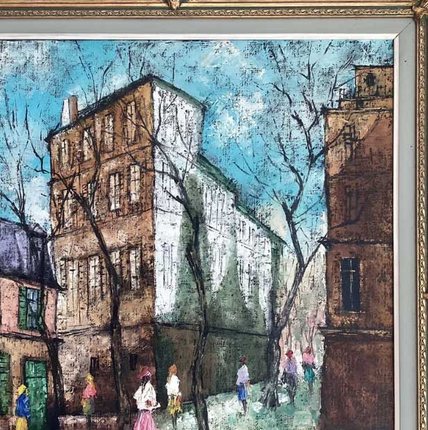Vintage Paris Painting | Paul Flaneur 1950s Large Landscape, Oil on Canvas Golden Frame — photo 3 of 5