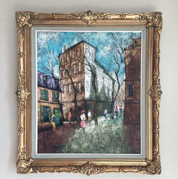 Vintage Paris Painting | Paul Flaneur 1950s Large Landscape, Oil on Canvas Golden Frame — photo 2 of 5
