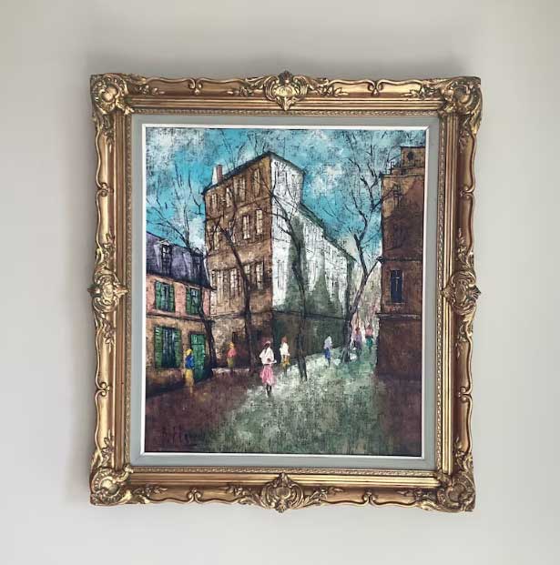 Vintage Paris Painting | Paul Flaneur 1950s Large Landscape, Oil on Canvas Golden Frame — photo 4 of 5